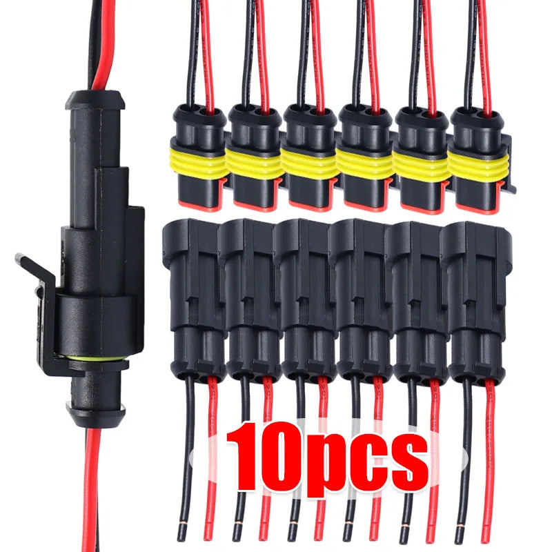 Waterproof Kit 2-Pin Electrical Connector Male/Female Terminal Plugs and Sockets for Auto Marine Truck Wiring Installation Parts